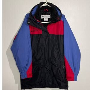 Columbia Jacket Women's Small Vintage 90's Parka Lined Red Black Blue Colorblock